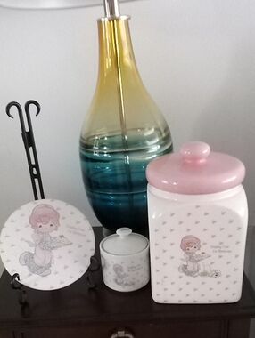 Enesco Pink and White Ceramic Percious Moment 4 piece Set And Spoon Rest